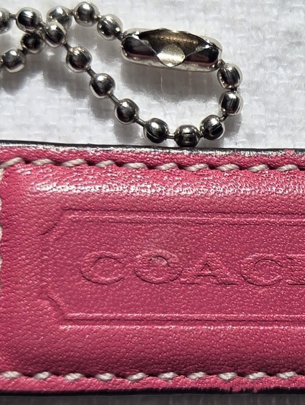 Coach Hangtag PINK Single Side Key Ring Silver Tone Ball Chain Fob Purse Charm